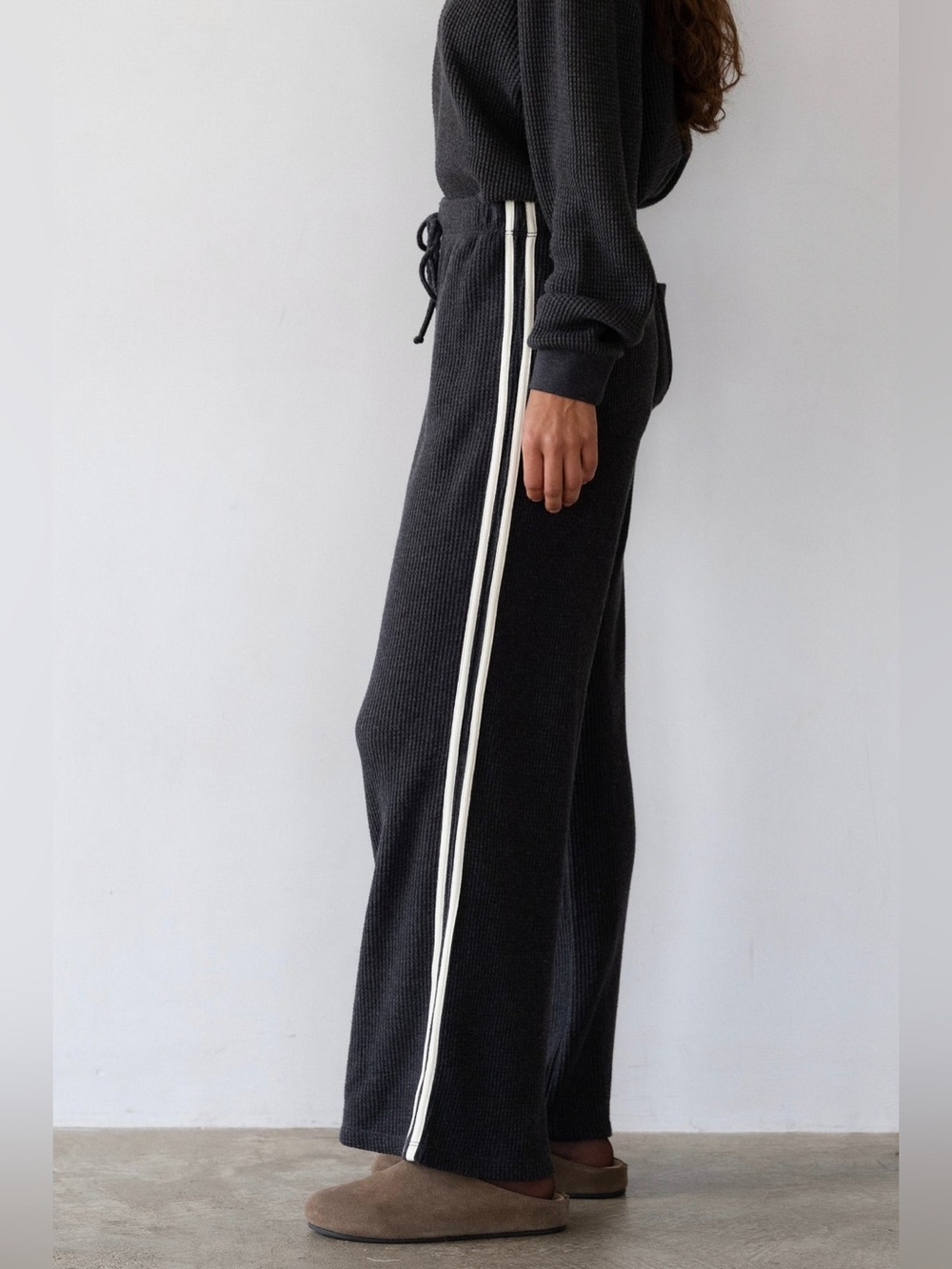 Donni  cotton Thermal Crop Stripe sweat pants grey cream Xs 0/2